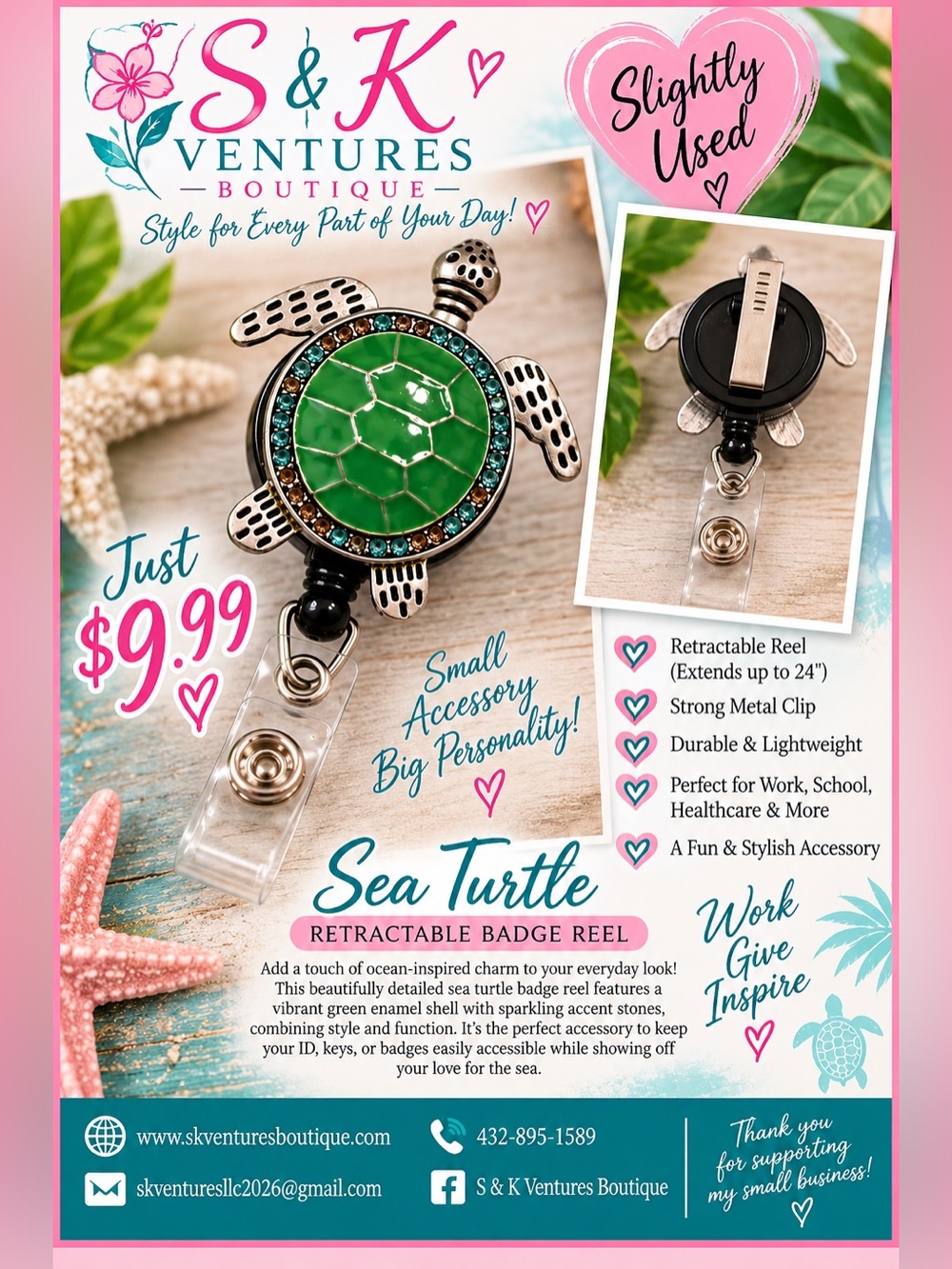 Green Sea Turtle Retractable Badge Reel